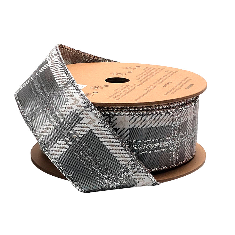 LaRibbons 1 1/2&#x22; Wired Ribbon | &#x22;Metallic Check&#x22; Grey/Multi | 10 Yard Roll