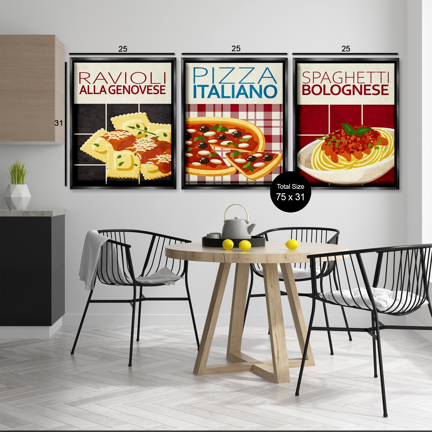 Stupell Industries Classic Italian Pasta Meals 3pc Floating Frame Set Design by Kim Allen