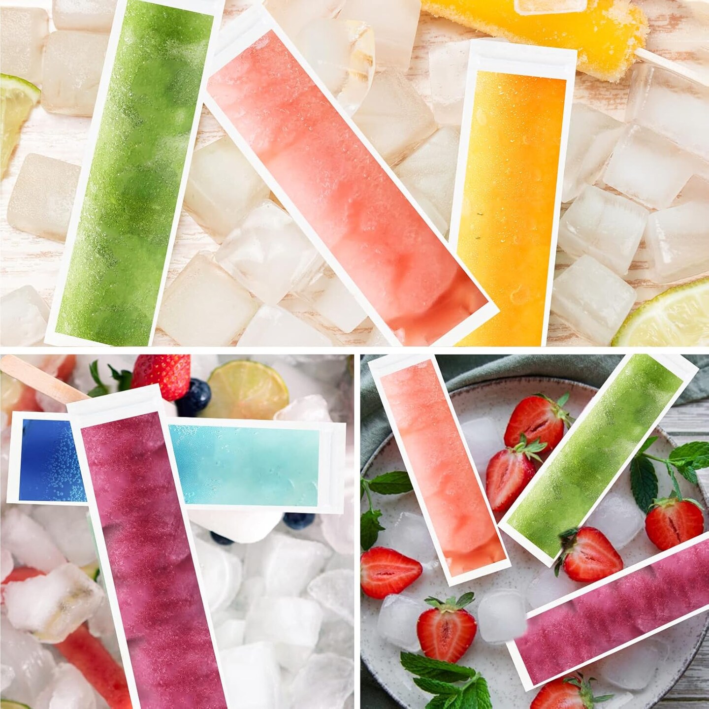 100PCS Recyclable Ice Popsicle Mold Bag,BPA Free Freezer Tubes With Zip Lock Seal Funnel for Healthy Snack Yogurt Stick Juice Fruit Smoothies Ice Candy Pops Family Party(11&#x22;x2.2&#x22;)