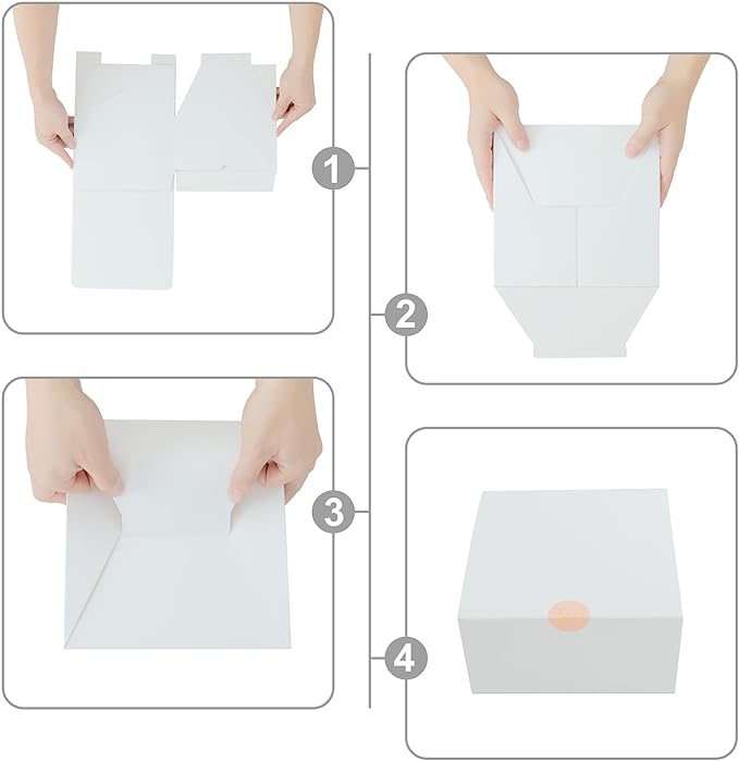 White Gift Boxes for Presents with Lids, 12 Pack 8x8x4 Inch, 80ft Twine, Stickers &#x26; Tape - Easy Assemble for Bridesmaid Proposal, Wedding, Party Favors