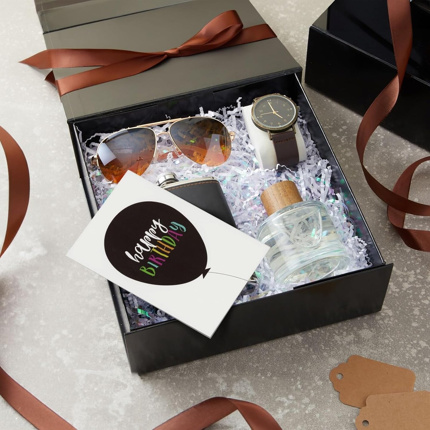 Groomsmen Proposal Gift Box 6 Pack - Glossy Black Magnetic Square with Lids for Bridal Showers, Parties, Retail