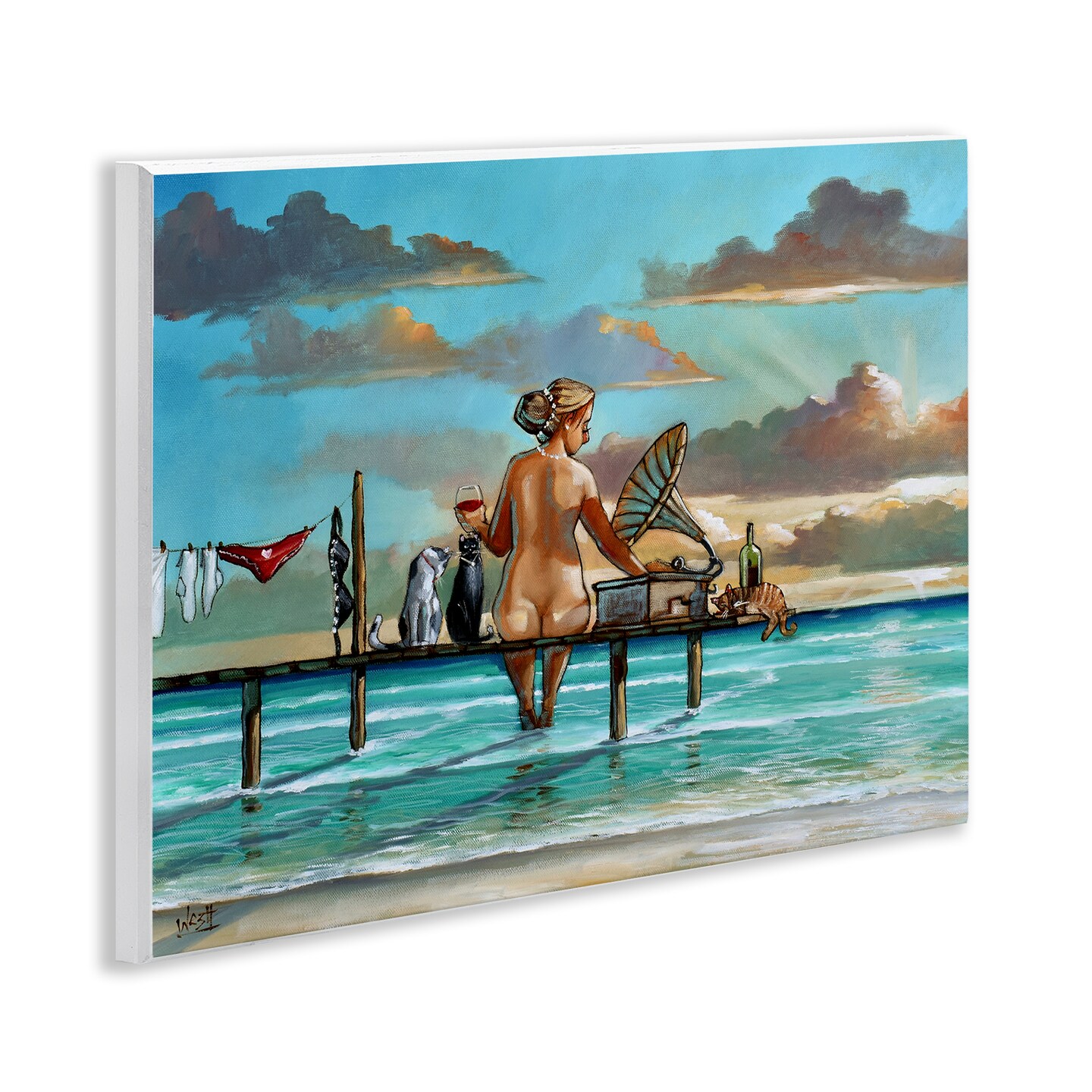 Stupell Industries Woman & Cats Beach Sunset Wall Plaque Design by Ronald West