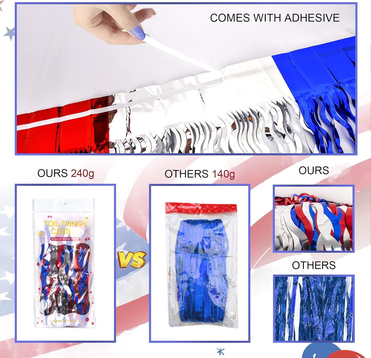 4th of July Decorations,Red White and Blue 3 Pack Wave Tinsel Foil Fringe Curtains,Independence Day Photo Booth Prop Streamer Backdrop for America Patriotic Party,Memorial Day,Labor Day
