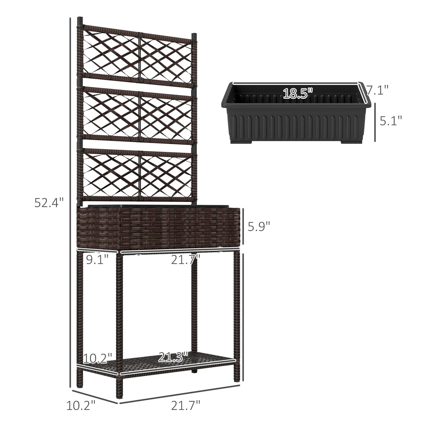 Outdoor Wicker Planter Box with Trellis &#x26; Shelf