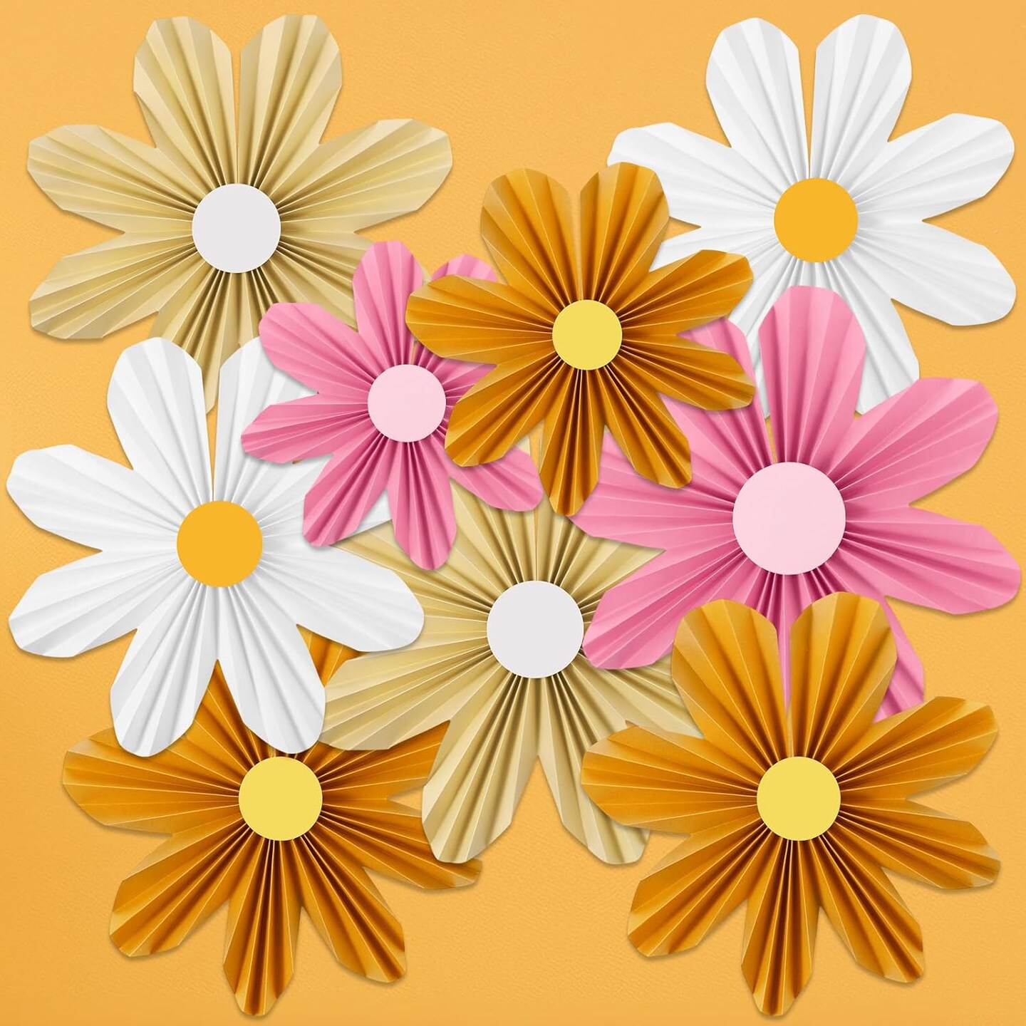 12 Pcs Paper Flowers Decorations for Wall Sunflower Daisy Paper Fans Classroom Decoration 3D Floral Hanging Fans for Birthday Wedding Baby Shower Spring Decor