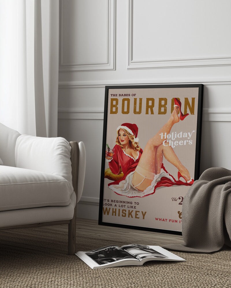 Babes of Bourbon Vol 25 Holiday Cheer Christmas Pinup - The Whiskey Ginger 24x36 Black Framed Art | Home or Office Art
