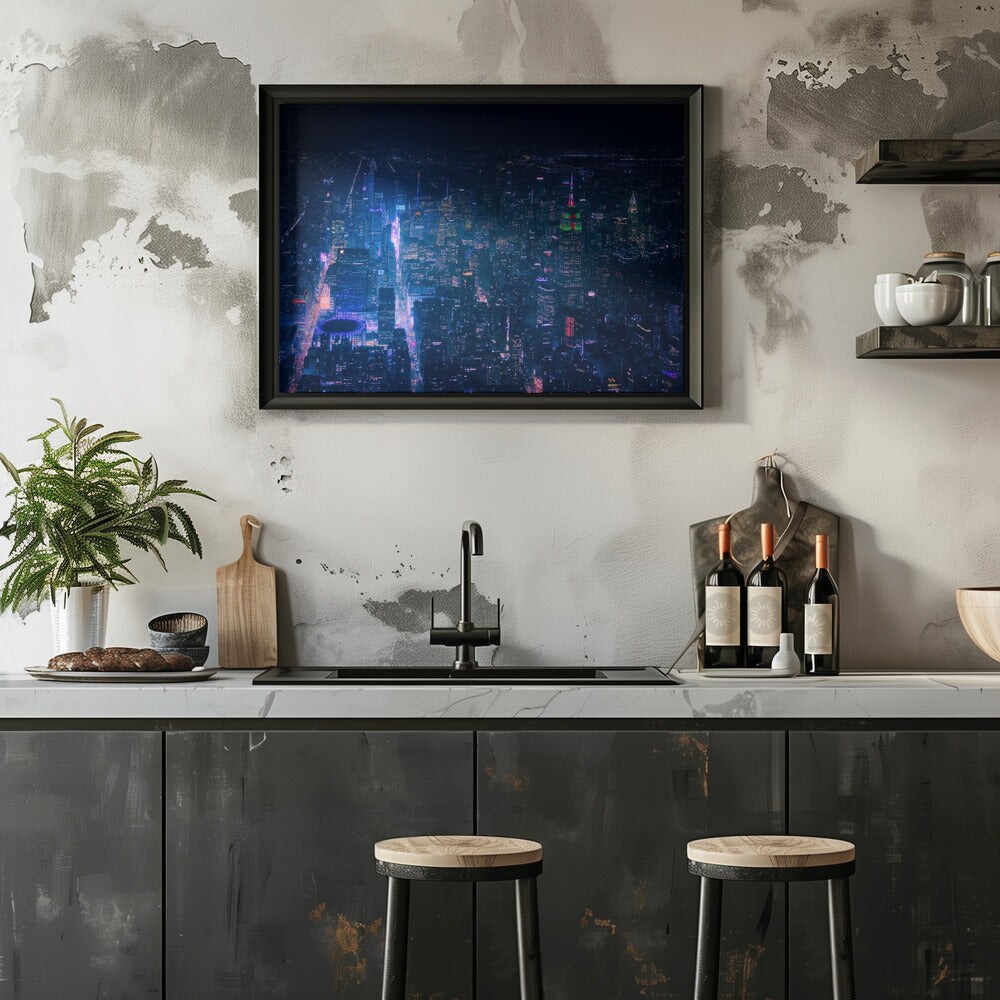 NYC Neon Noir - Javier de la Torre 24x36 Black Framed Art | Home or Office Art
