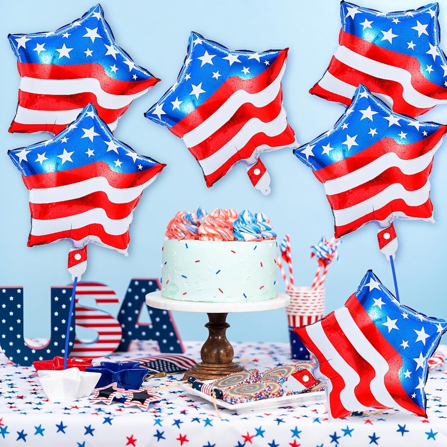30Pcs 4th of July American Flag Balloons 18 inch Red White and Blue Star Foil Balloons