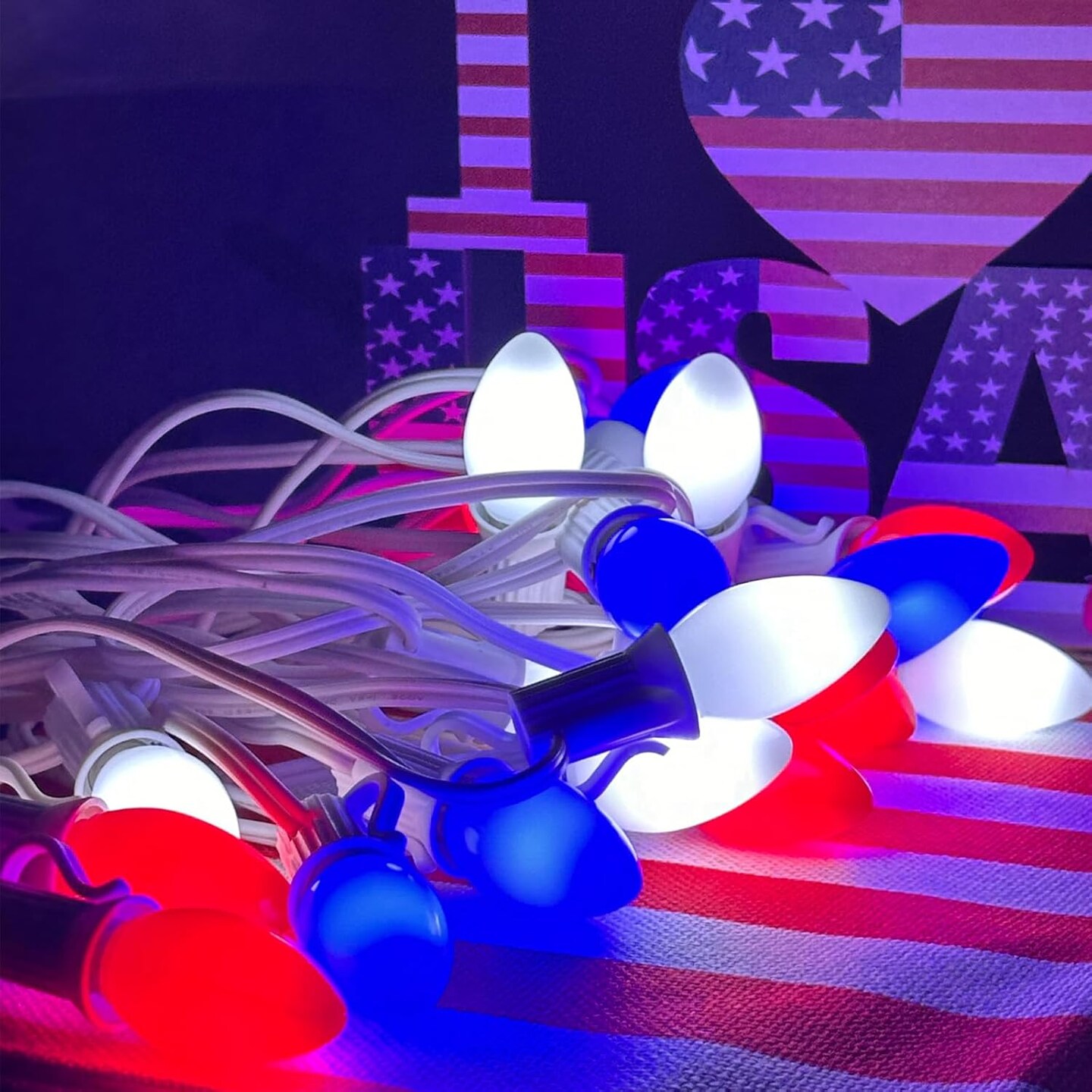 4th of July Outdoor Lights,25FT C7 LED Red White and Blue String Lights with 28 Bulbs(3 Spare),Patriotic Decorations Light for Memorial Day Independence Day Garden Backyard Decorations