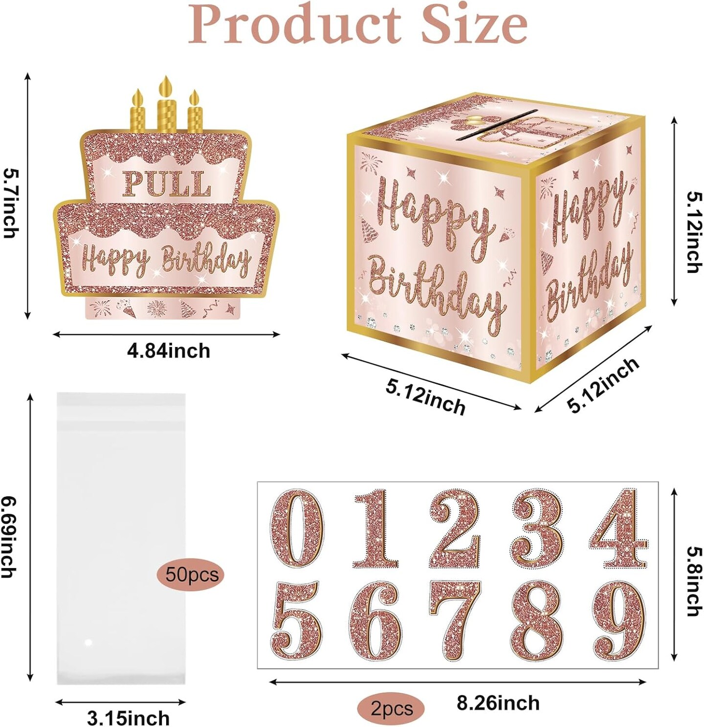 Happy Birthday Money Gift Box with DIY Stickers for Any Age - Pink Rose Gold Surprise Birthday Party Cash Gift Box with Pull Out Card for Women Girls - A Fun Way to Present Cash as Gifts