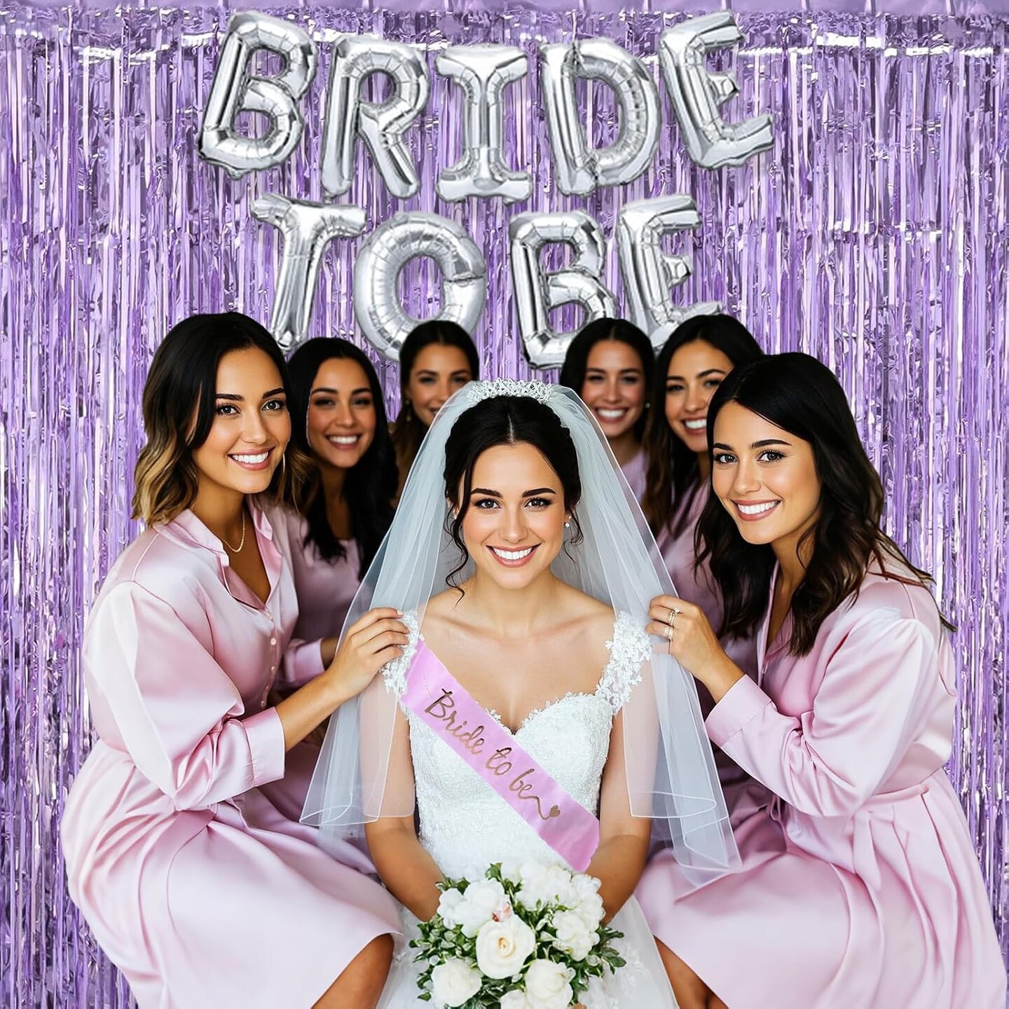 Lavender Bachelorette Party Decorations Set- Purple Bridal Shower Decorations Engagement Wedding Party Decor with Bride To Be Sash, Veil, Temporary Tattoos, Confetti Balloons Pack and Fringe Curtain