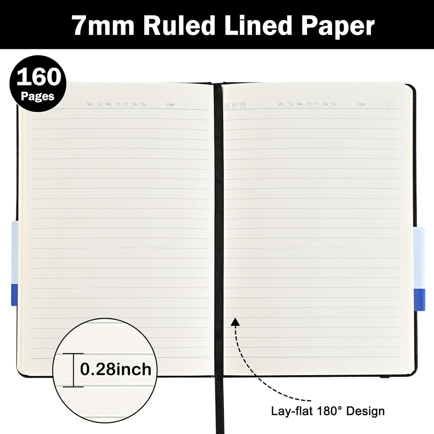 Journals Notebook, 4 Pack 160 Pages, A5 Size Black Notebooks College Ruled, Hardcover Notebook with 100 gsm Thick Paper