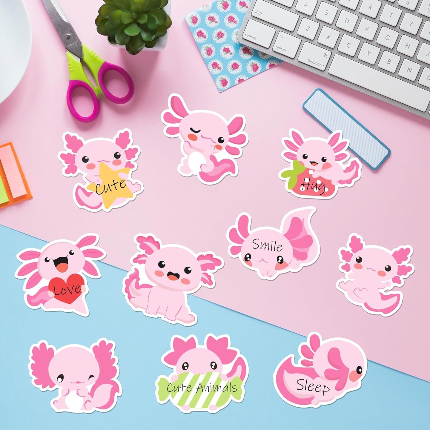 30 Pack Cute Axolotl Sticky Notes, Mexican Walking Fish Shaped Self Sticky Notepads Animal Writing Memo Pads Teacher Appreciation Gift Back to School Office Supplies Birthday Party Favors