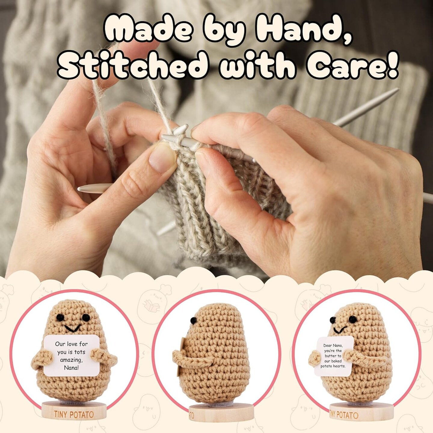 Nana Gift for Mothers Day &#x2013; Crochet Positive Potato with 30 Signs for Grandma, Thoughtful Mother&#x27;s Day Gifts for Nana, Birthday Gift from Grandkids, Granddaughter, Grandson - Best Nana Ever Gifts Idea