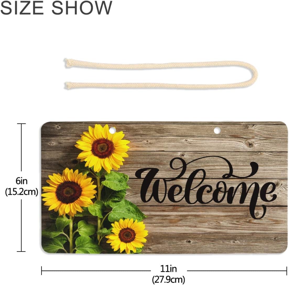 Beautiful Sunflowers Door Sign Plaque Wood Texture Summer Welcome Wall Hanging Signs Spring Autunm Front Door Decor Home Decorative Door Hanger for Bedroom Porch Yard 6&#x22; X 11&#x22;