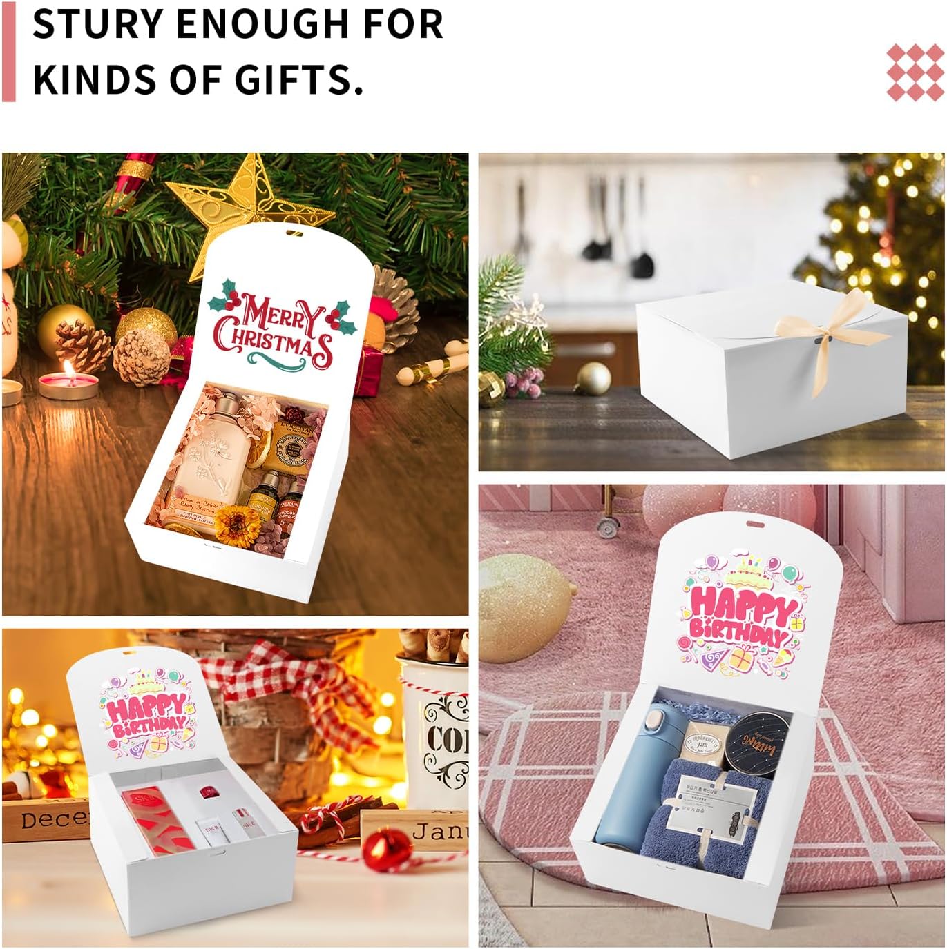 12pack Gift Boxes with Lids,White Gift Boxes Bulk with Gold Bow Ribbon,Bridesmaid Proposal Box for Presents Kraft Paper