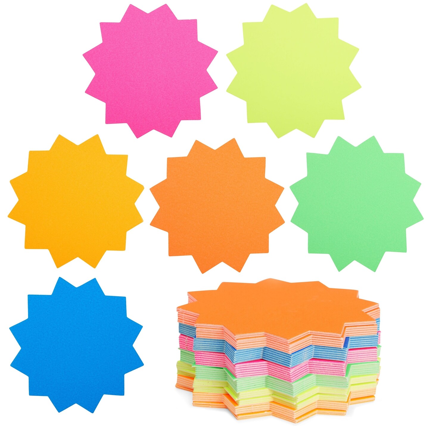 120-Pack Bulletin Board Decorations, Blank Cutouts, Starburst Signs for Retail, Office Supplies, Sales, Poster Boards, Bulletin Cutouts, and Classroom Tags (6 Colors, 4x4 in)