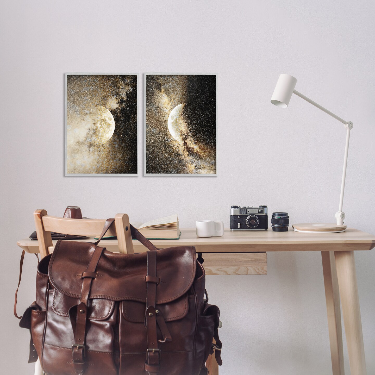 Stupell Industries Moons with Starry Nebulas 2pc Framed Giclee Set Design by Gemma Bardot