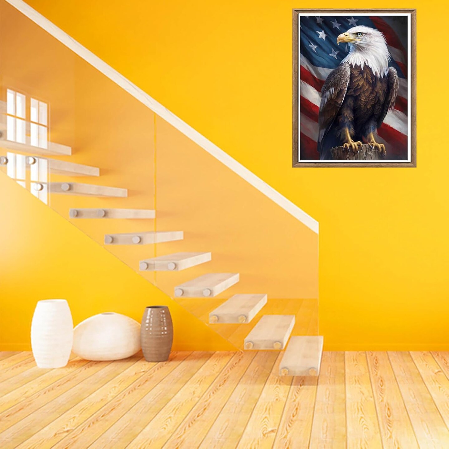 5D Diamond Painting Kits for Adults Flag Eagle, Full Drill Animal DIY Rhinestone Embroidery Set Paint with Diamonds Art by Number Kits Cross Stitch Home Wall Craft Decoration 12X16 Inch