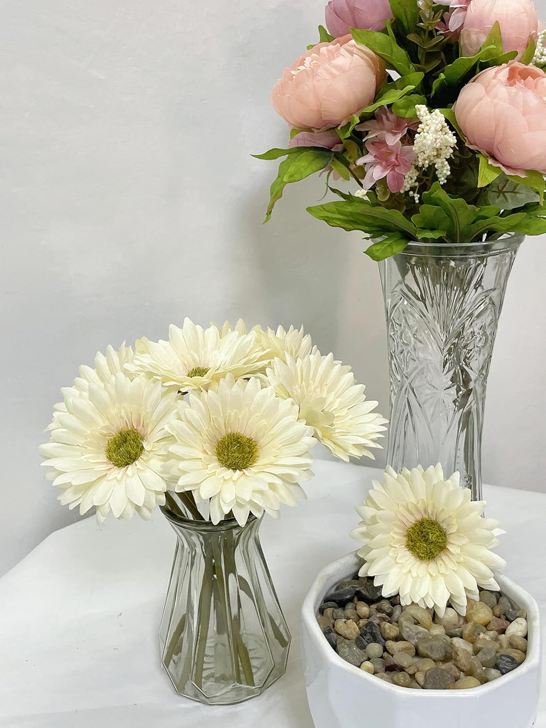 10PCS Artificial Daisy Artificial Flowers Gerbera Daisy Silk Flowers Faux Daisy Faux Flower for Party Home Kitchen Garden Wedding Decor(Cream White)