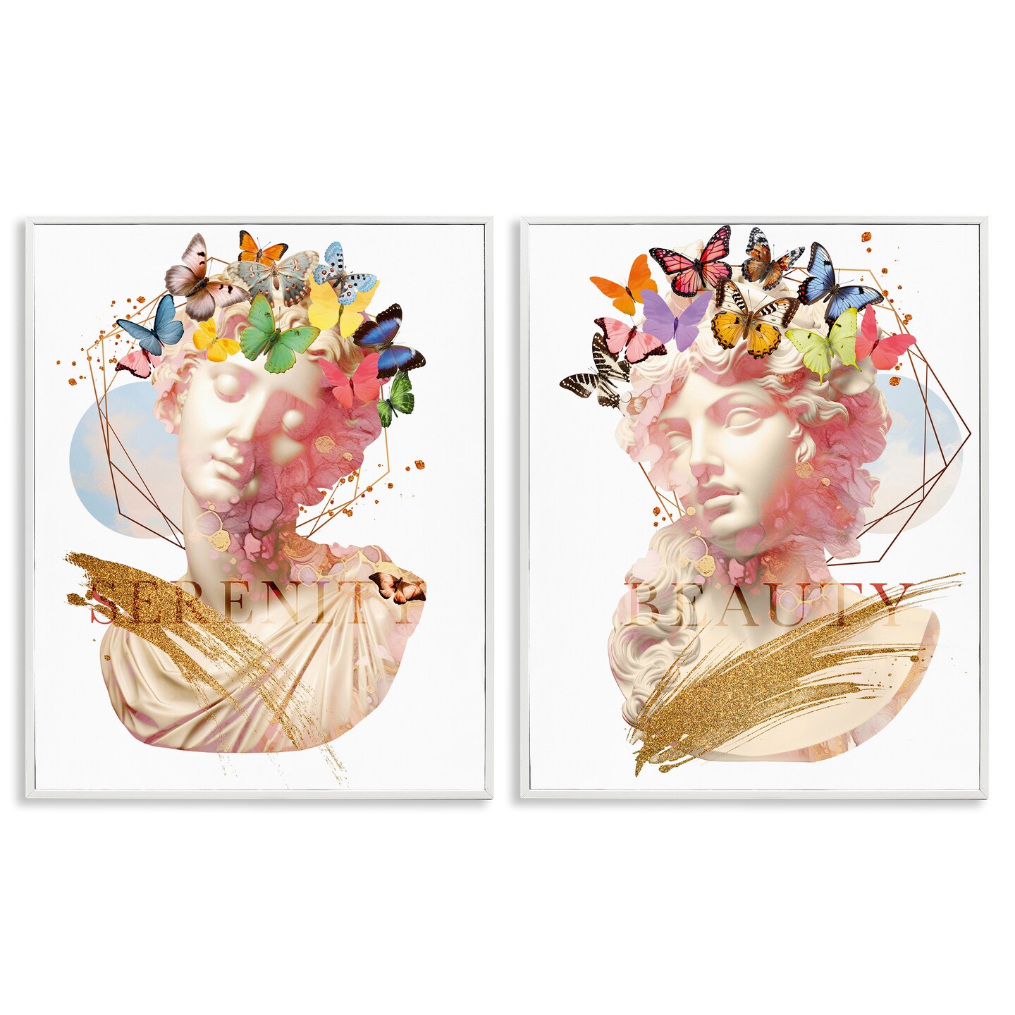 Stupell Industries Serenity &#x26; Beauty Glam Collages 2pc Framed Giclee Set Design by Susan Arnot