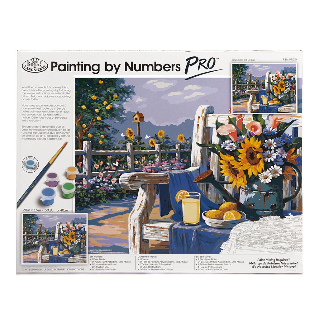 PBN-PRO5 | Painting by Numbers Pro&#x2122; 28pc 20&#x22; x 16&#x22; Sunflowers and Lemons Project