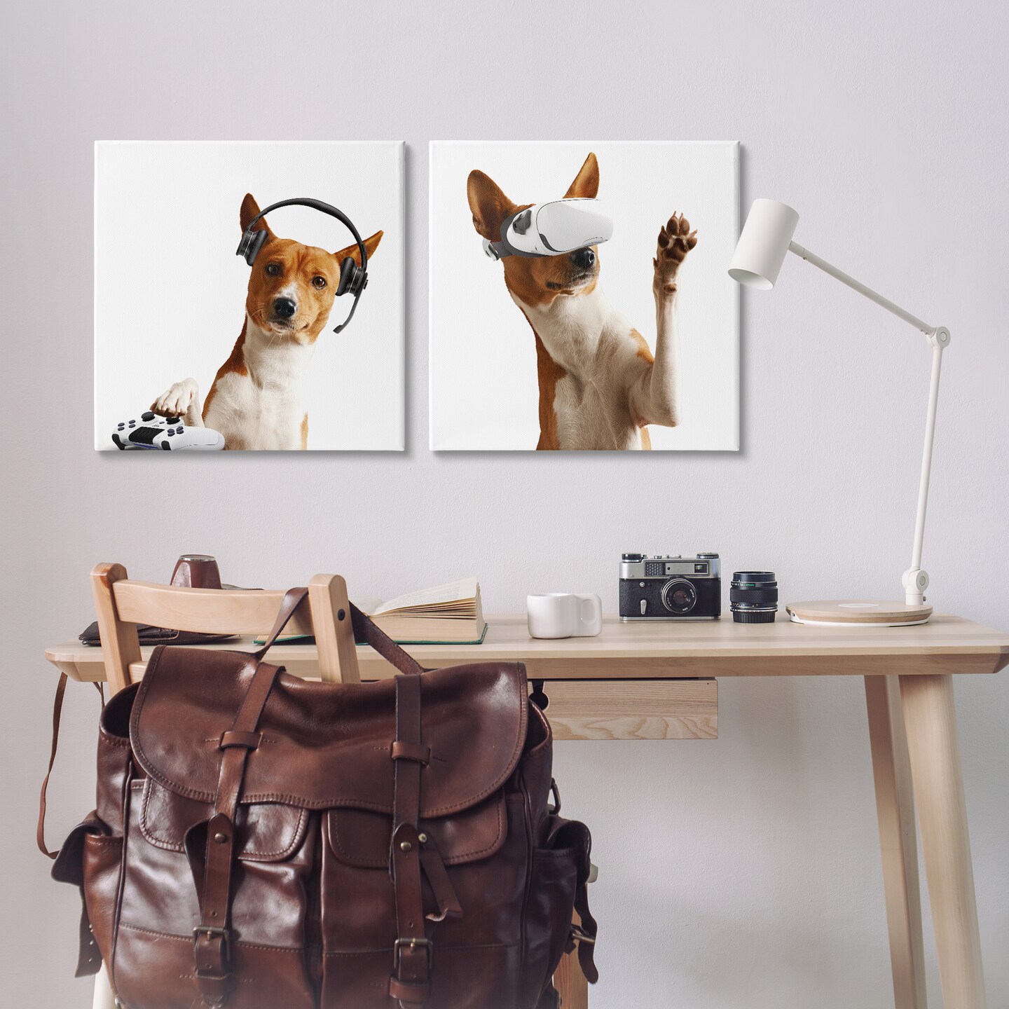 Stupell Industries Video Game Dogs with VR 2pc Canvas Set Design by CAD Design