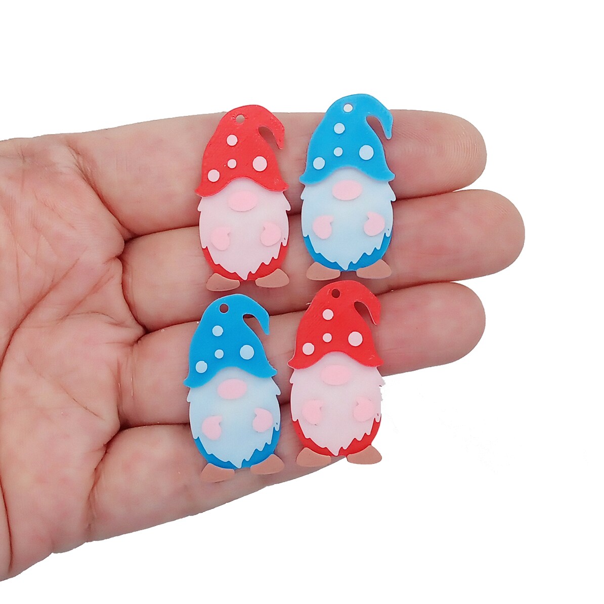 Gnome Christmas Charms, 6 pcs, Cute 3D Printed Winter Themed Pendants, Adorabilities