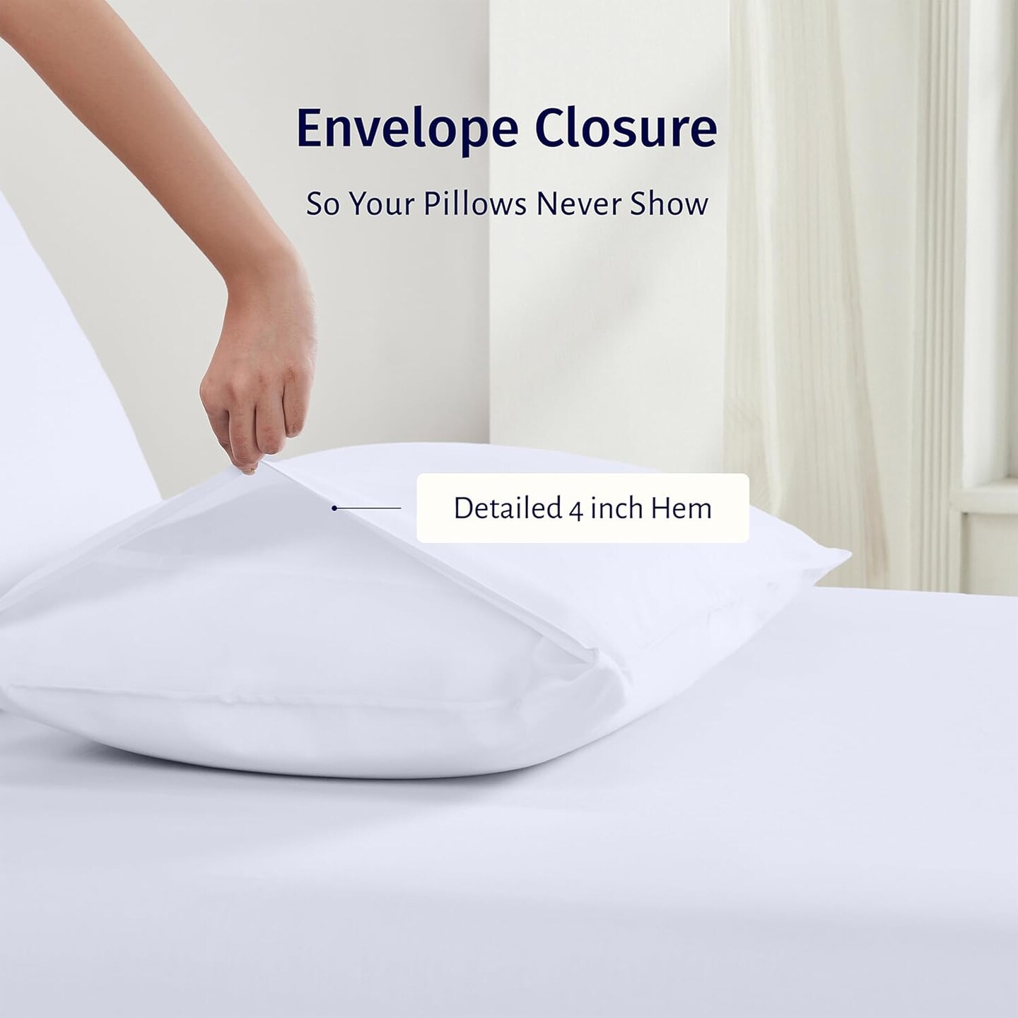 Luxury 100% Egyptian Cotton Pillow Cases King Size Set of 2 - Crisp Percale, Soft &#x26; Breathable Cotton Pillow Covers - White