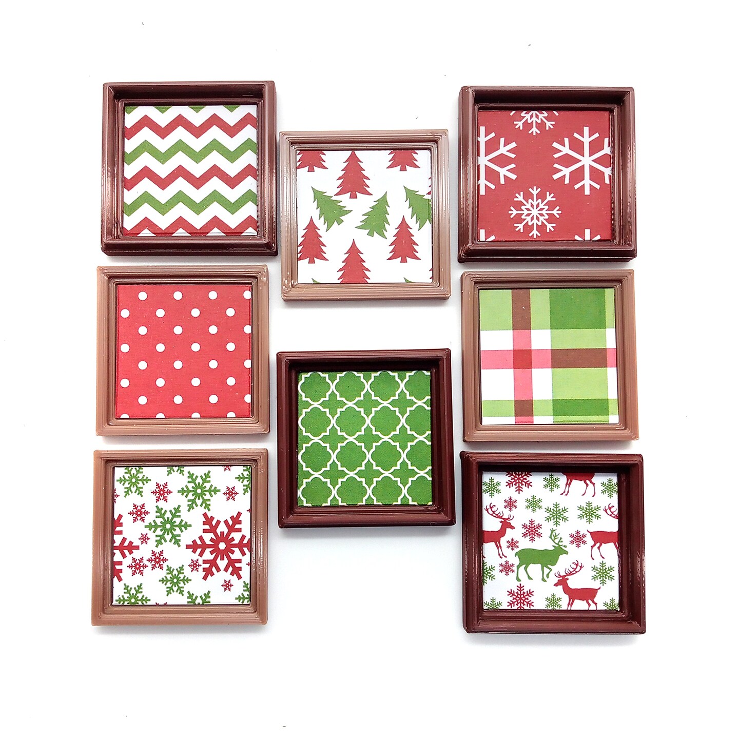 Framed Wall Art for Dollhouses, 8 Christmas Patterns, about 1 inch high, Adorabilities