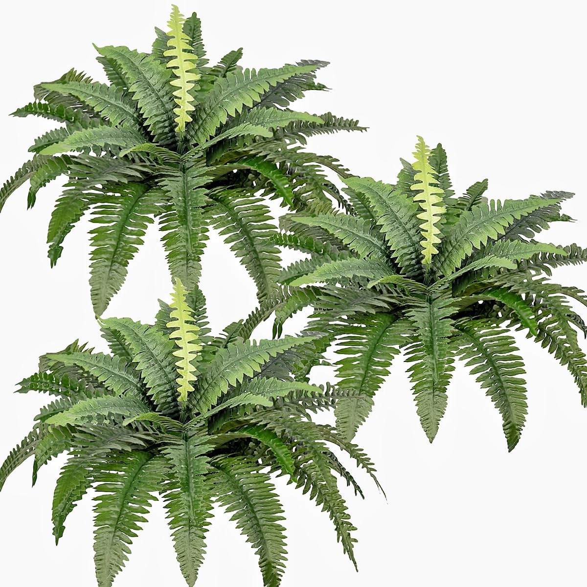 Artificial Boston Ferns Bush Plants Large, Set of 3 Large Artificial Ferns for Outdoors, 33&#x22; Faux Ferns for Home Decor Office Living Room Garden Porch
