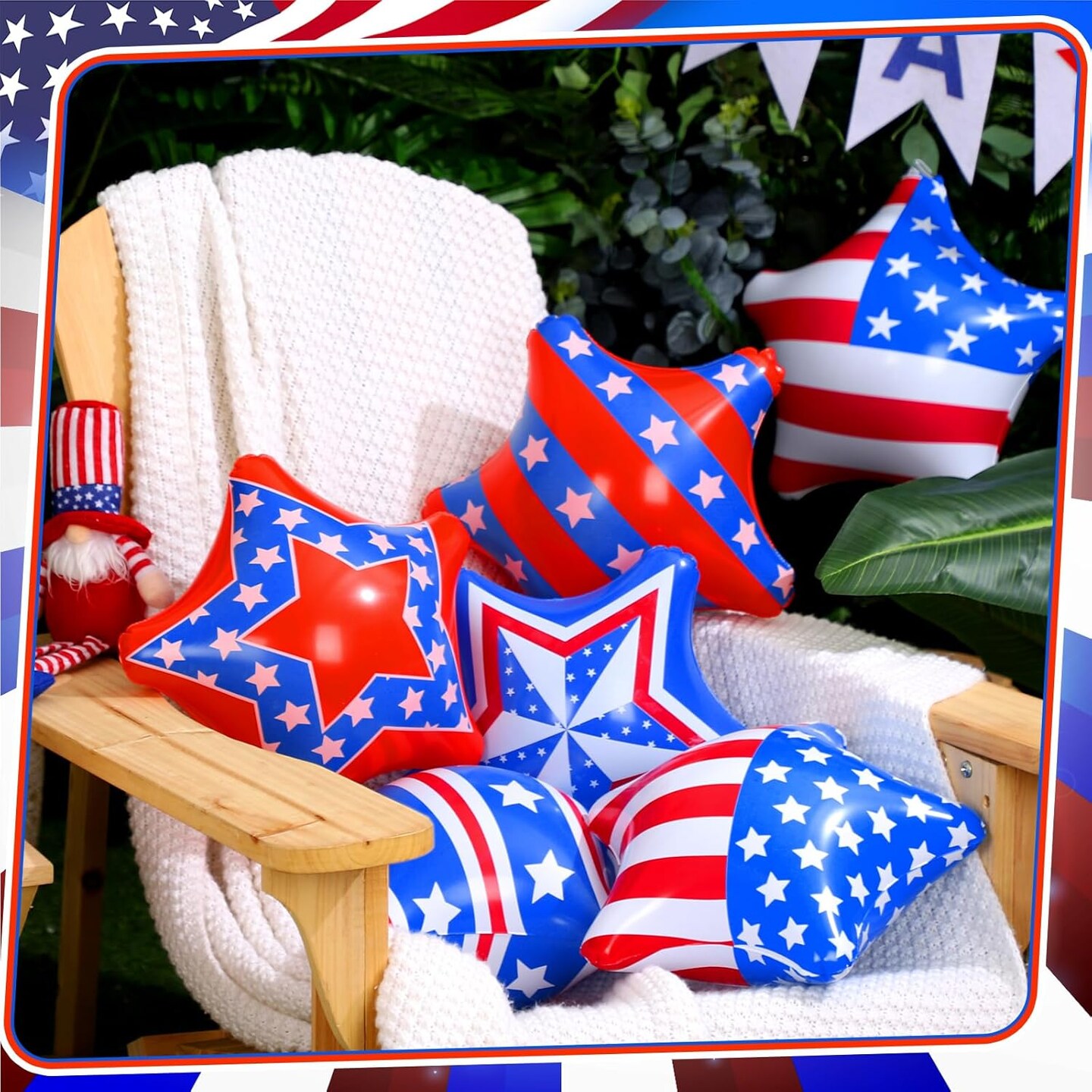 12 Pcs 4th of July Inflatable Balloons Patriotic Outdoor Decorations 12&#x27;&#x27; PVC American Flag Star Hanging Ornaments White Red Blue Inflatable for Independence Day Party Outdoor Yard Decor