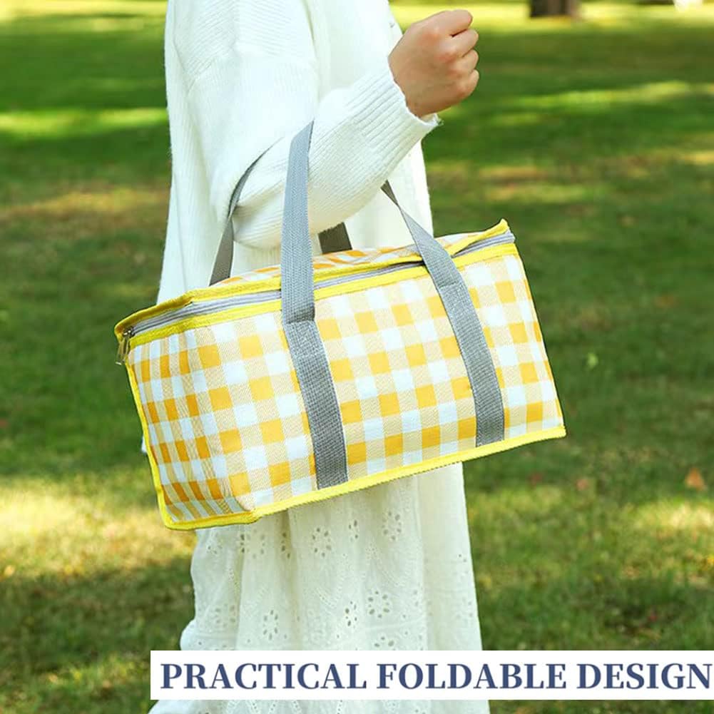 Insulated Picnic Basket Bag Cooler Reusable, Beach Bag Cooler Bags with Zippered Top - Insulated Bag for Hot or Cold,Picnic Basket Collapsible, Picnic,Beach, Outdoor (13.8x7.9x7.9 in)