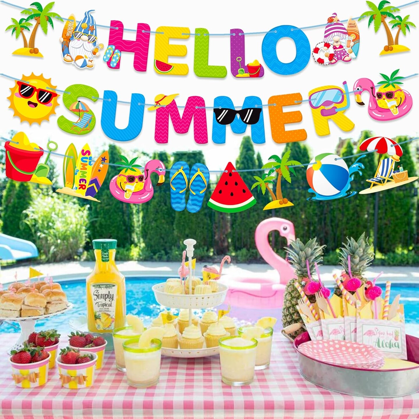 Hello Summer Banner Summer Party Decorations Beach Party Decoration 3Pcs Hello Summer Pool Party Banners