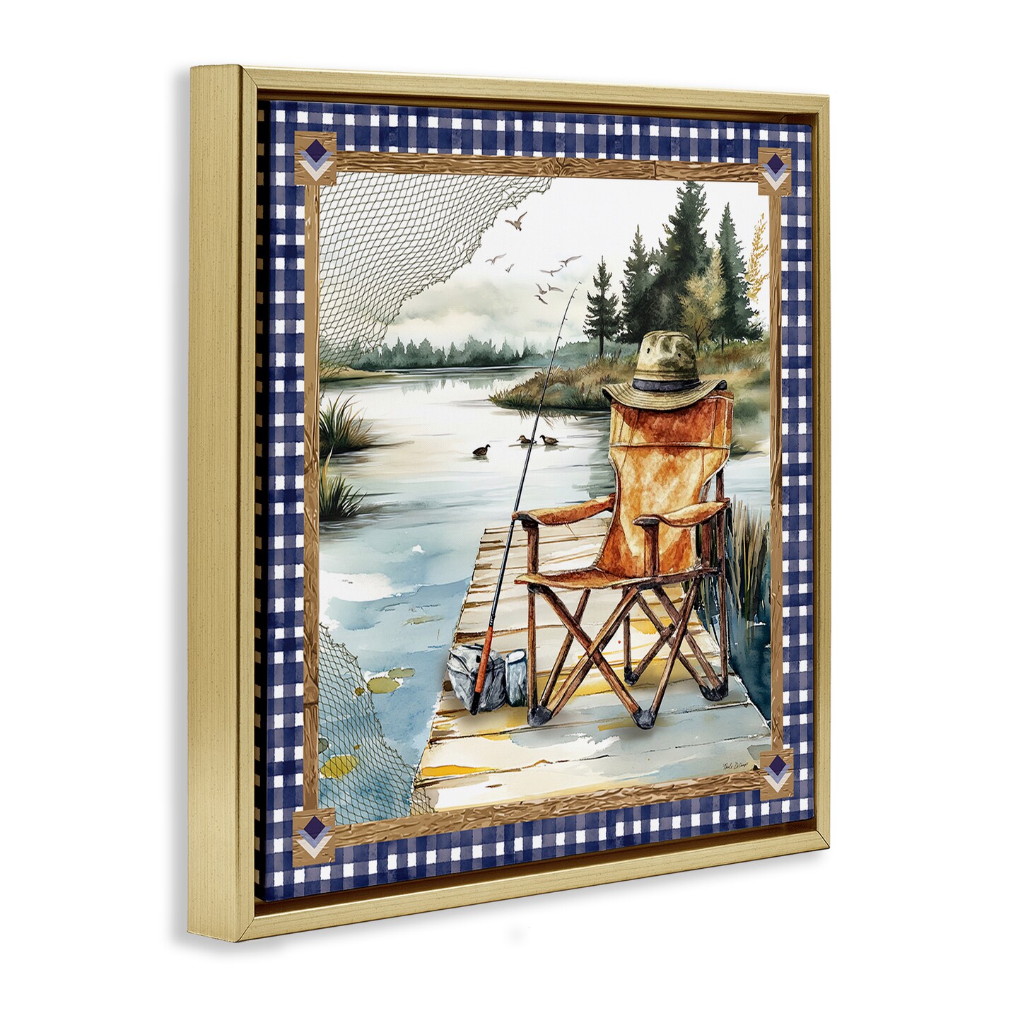 Stupell Industries Fishing Chair on Dock Floating Frame Design by Nicole DeCamp