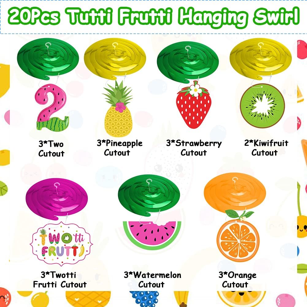 Twotti Frutti Birthday Decorations, Tutti Frutti Hanging Swirl Decorations, Pineapple Watermelon Strawberry Orange Summer Fruit