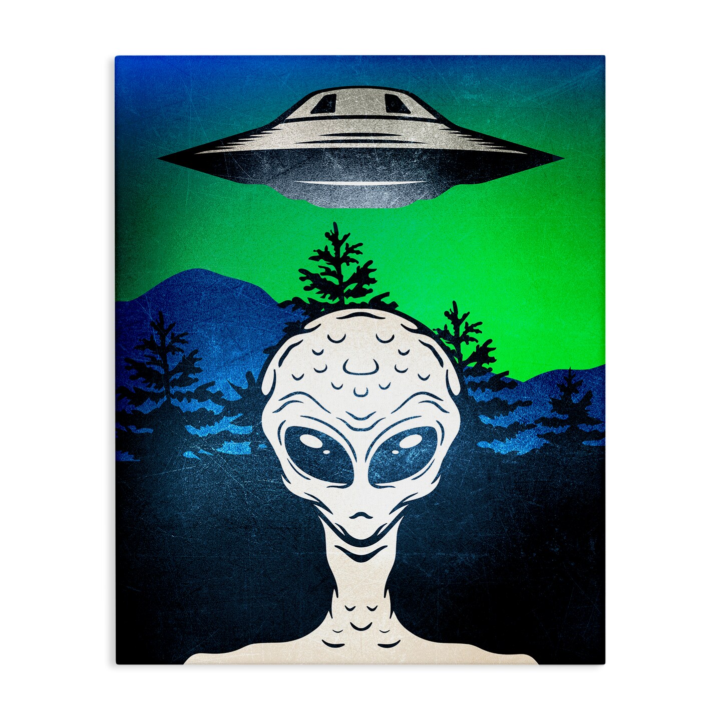 Stupell Industries Alien and UFO Scene Canvas Design by Kim Allen