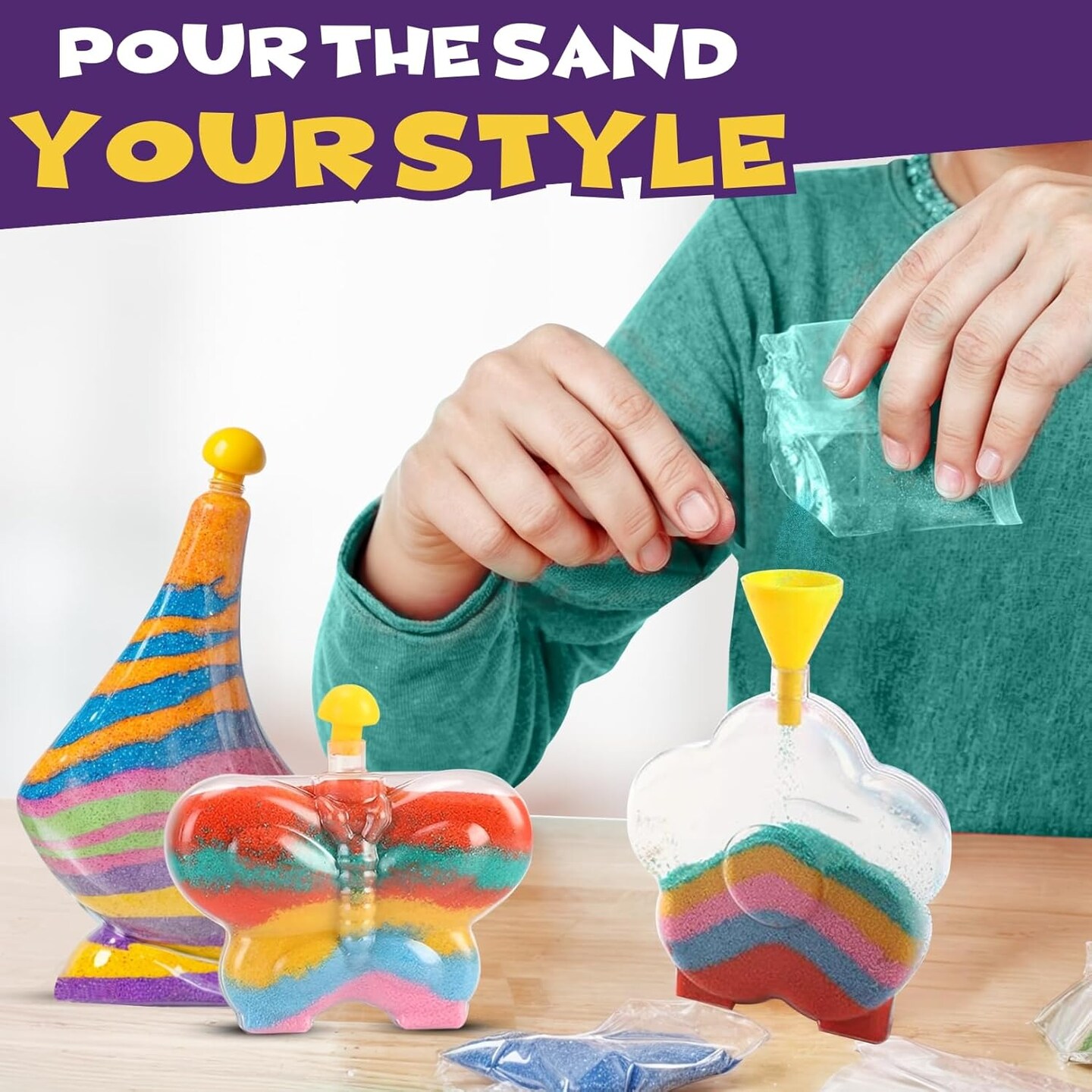 Create Your Own Magic Sand Art Glitter Activity | Glow in the Dark Colored Custom Sand Kits for Kids