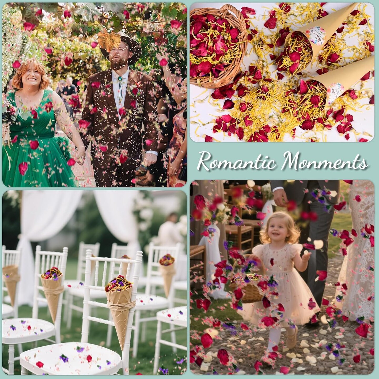 40+ Cups Real Biodegradable Flower Petal Wedding Confetti, 5 QT 5 Kinds Colorful Mixed Petal Confetti with Dried Rose Petal &#x26; Jasmine Buds
