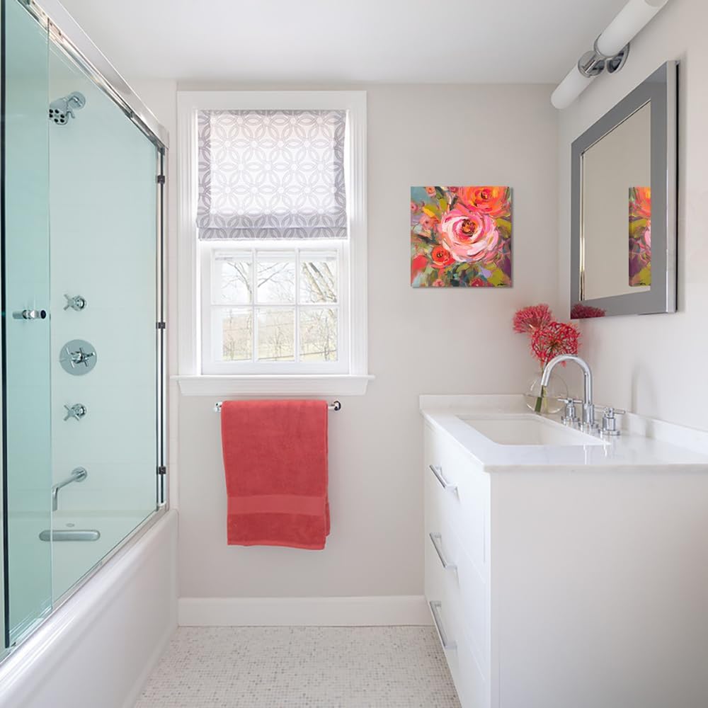 Abstract Colorful Flower Wall Art Print - Bright Spring Floral Picture Bathroom Bedroom Office Wall Decor - 12"x12" Framed Modern Artwork