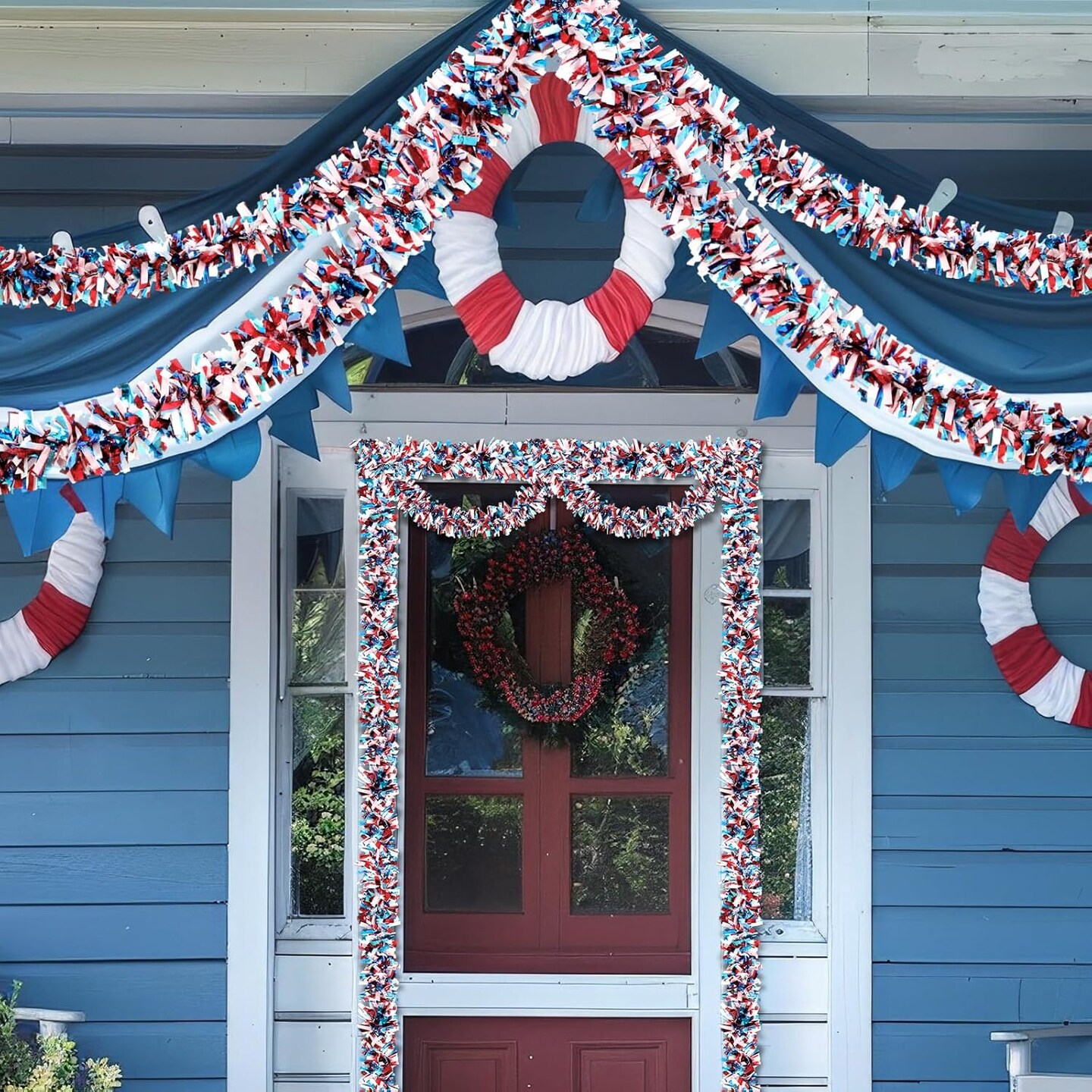 39.4ft 4th of July Patriotic Tinsel Garland Red White Blue Shiny Metallic Garland Hanging Decorations for Independence Day Memorial Day Party Decorations