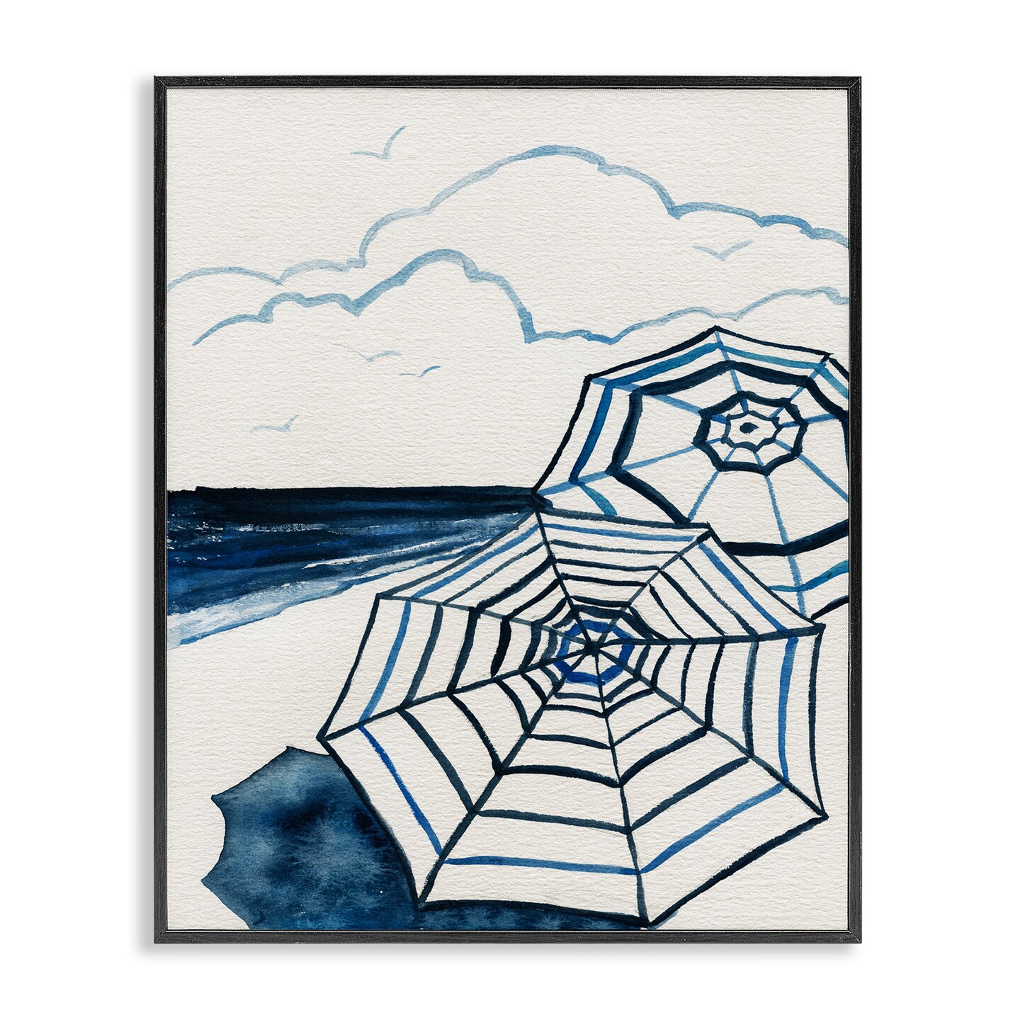 Stupell Industries Umbrellas on Minimal Beach Framed Giclee Design by ...