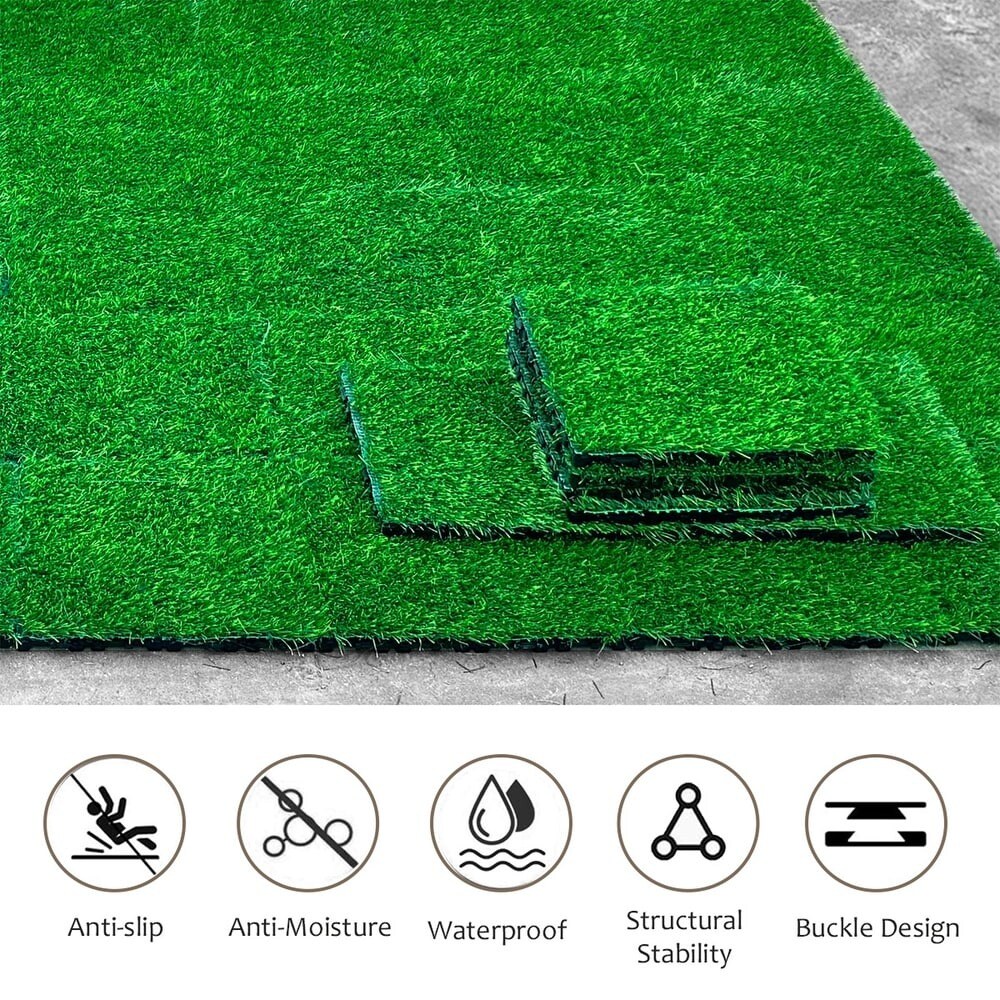 35ct 12&#x22; Artificial Grass Self-Draining Interlocking Turf Tiles