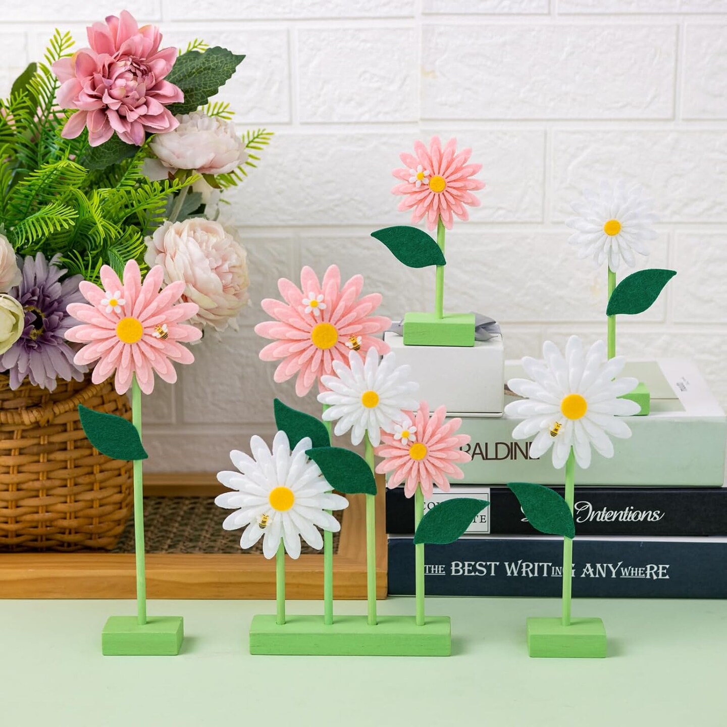 Summer Felt Pink White Daisy Decorations Boho Daisy Standing Tabletop Decorations Daisy Centerpieces Valentine&#x27;s Day Girl Girlfriend Gift
