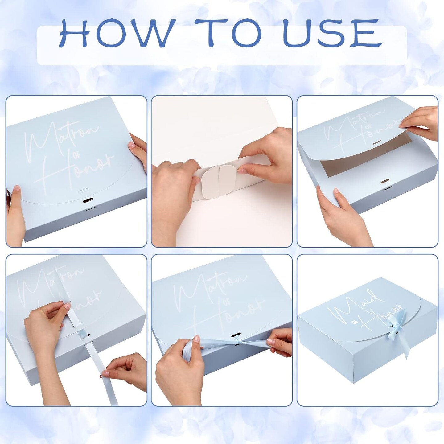 8 Pack Bridesmaid Proposal Gifts Boxes Set, Will You Be My Maid/Matron of Honor Box with Ribbon for Wedding Bridal Party Supplies(Blue Series Style)