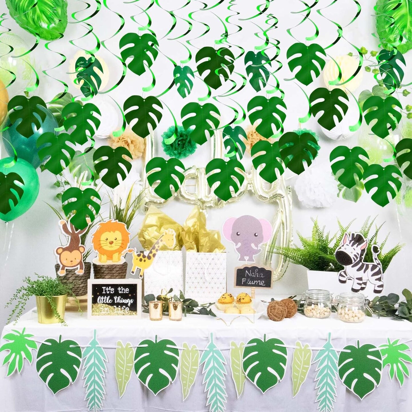 64 PCS Hawaiian Palm Leaves Swirl for Luau Party Decorations, Hawaiian Themed/Tropical Party/Jungle Safari Party Decor for Summer Baby Shower Birthday Party Favor Supplies