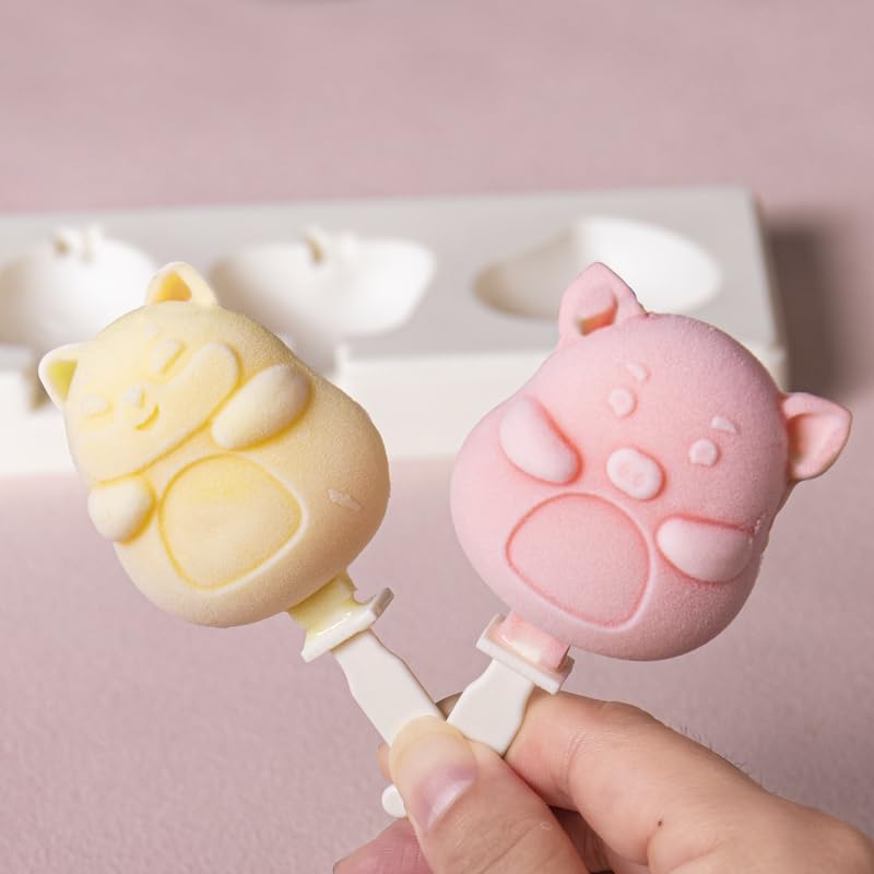 Popsicle Molds Ice Pop Molds Silicone 3 Cavities Ice Cream Mold animals & fruit Cake Pop Mold DIY Popsicle Ice Pop Molds Flexible Silicone Popsicle Makers… (Sled dogs)