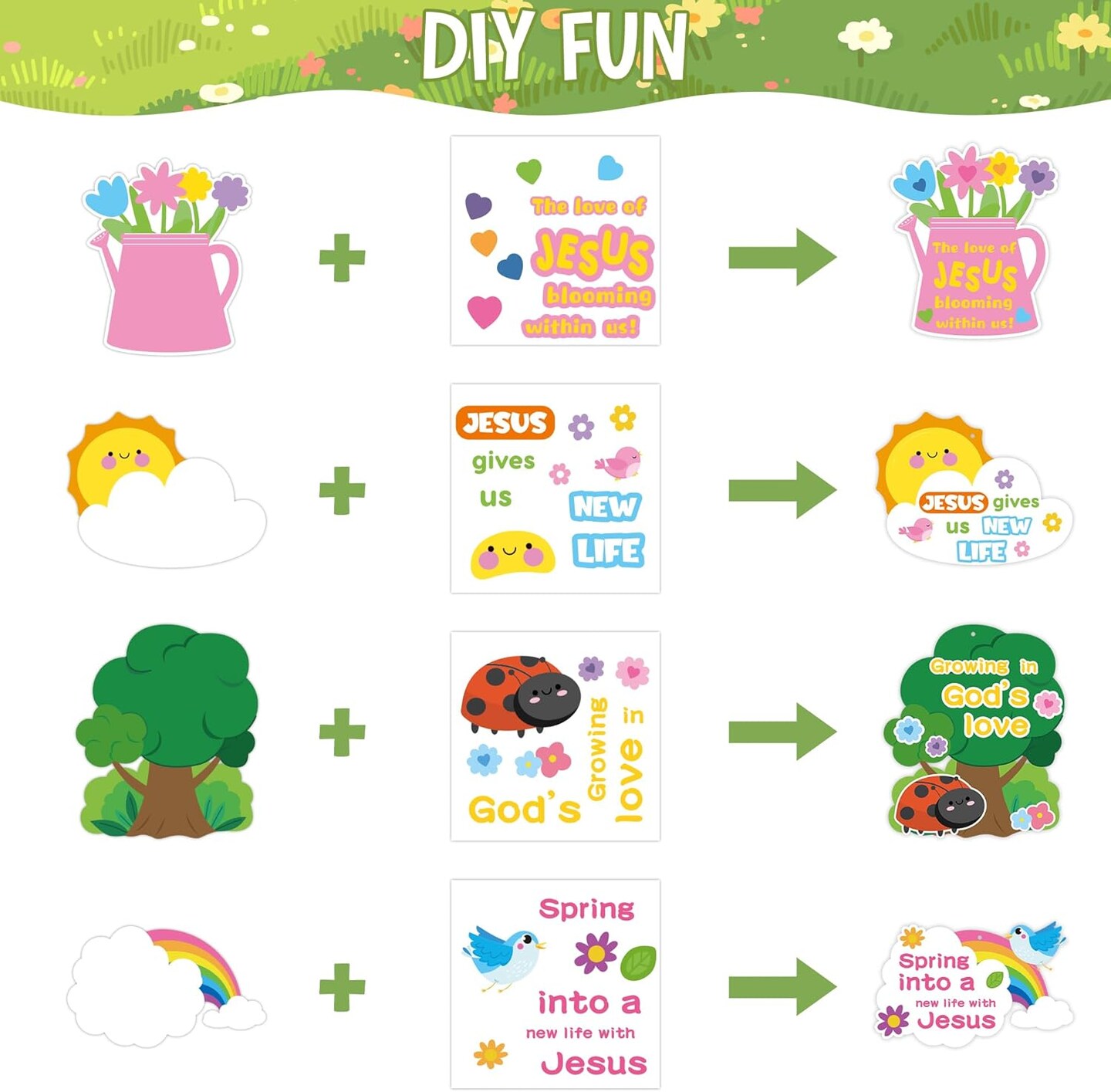 36Set Spring Paper Crafts Kits for Kids Spring Theme Bulk Religious Sunday School DIY Sticker Hanging Ornament Kit for Classroom VBS Activities Sunday School Church Carnivals Holiday Exchange Gifts