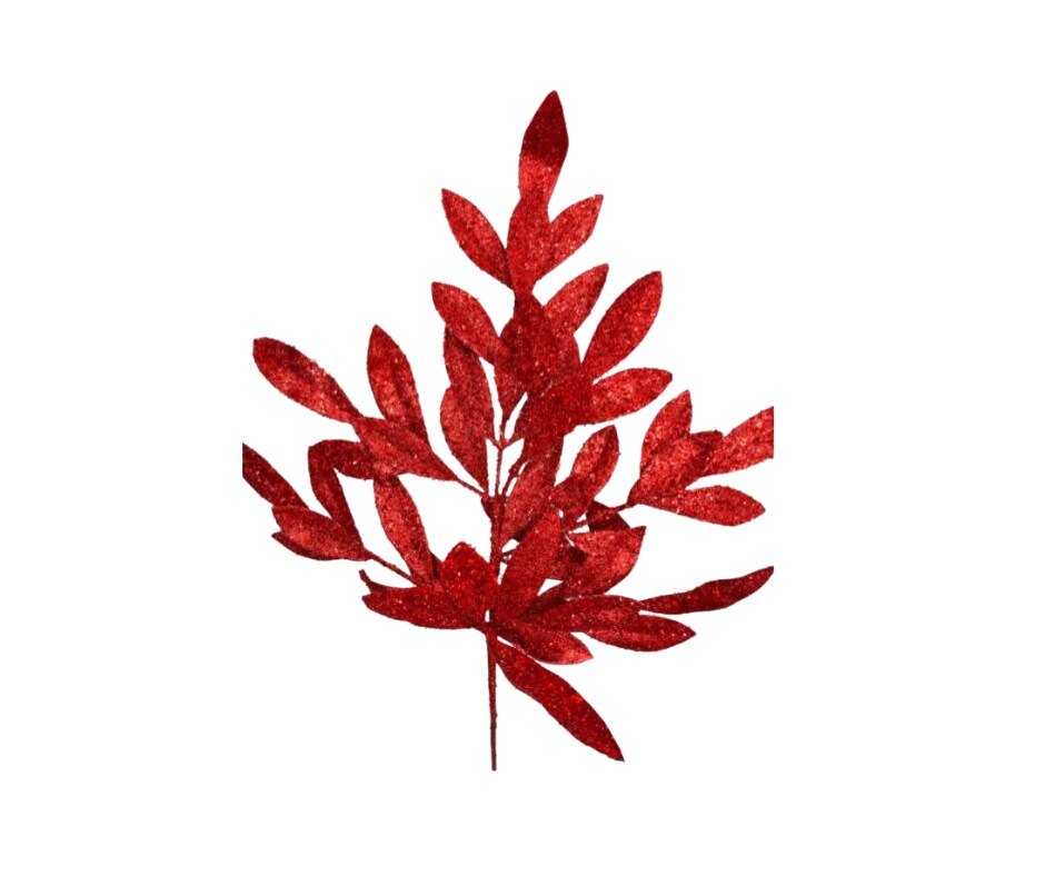 23&#x22; Glitter Leaf Spray - Sparkling Red Christmas Floral Accents-XS618224