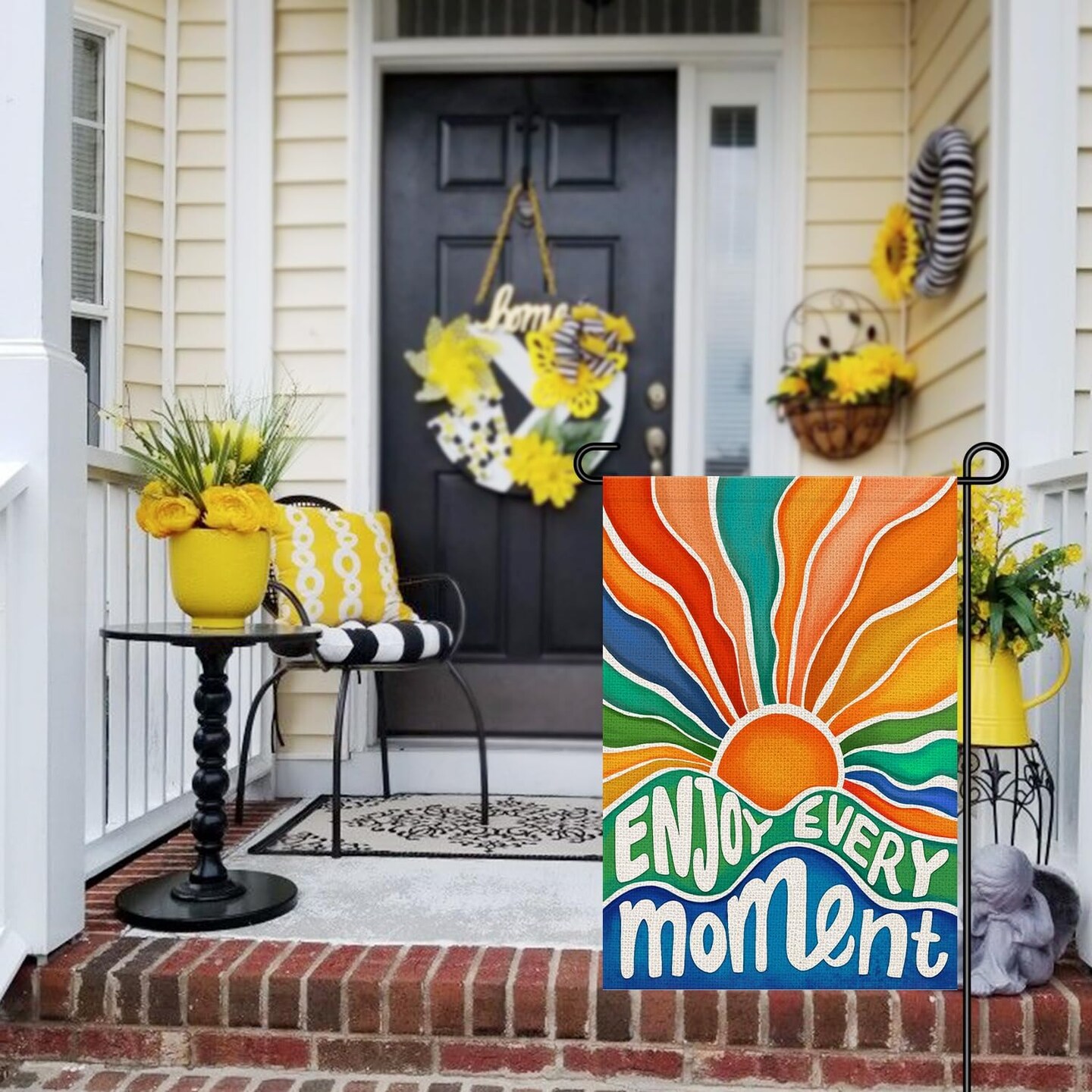 Enjoy Every Moment Summer Garden Flags for Outside Burlap 12x18 Inch Double Sided, Sunshine Sign Small Flag Farmhouse Holiday Yard Lawn Outdoor Decorations